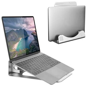 mount-it! vertical laptop stand – aluminum vertical laptop holder | 2 in 1 laptop riser for desk | vertical macbook stand for macbook air, macbook pro