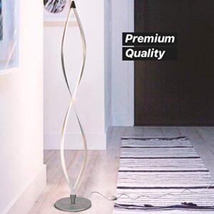 Brightech Twist Floor Lamp, Bright Tall Lamp for Offices, Modern LED Spiral Lamp for Living Rooms, Dimmable Standing Lamp with Sturdy Base for Bedroom Reading, Great Living Room Decor - Silver