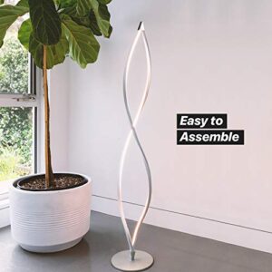 Brightech Twist Floor Lamp, Bright Tall Lamp for Offices, Modern LED Spiral Lamp for Living Rooms, Dimmable Standing Lamp with Sturdy Base for Bedroom Reading, Great Living Room Decor - Silver