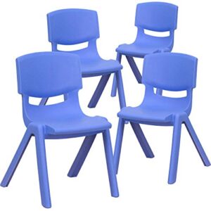 EMMA + OLIVER 4 Pack Blue Plastic Stack School Chair with 12" Seat Height - Kids Chair