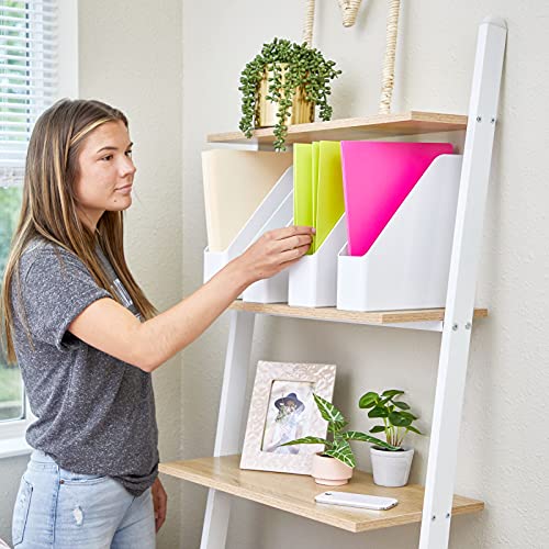 mDesign Plastic Slim Vertical File Folder Bin Storage Organizer with Handle - Hold Notebooks, Binders, Envelopes, Magazines for Home Office, Work Desktops, Ligne Collection, 8 Pack - White