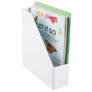 mDesign Plastic Slim Vertical File Folder Bin Storage Organizer with Handle - Hold Notebooks, Binders, Envelopes, Magazines for Home Office, Work Desktops, Ligne Collection, 8 Pack - White