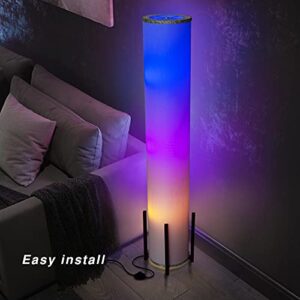 CAUDTK Column Floor Lamps Remote Control Dimmable 61 Inch 3 Smart Light Bulbs Color Changing Modern LED RGB Tall Standing Lamp for Living Room Bedroom Kids Room