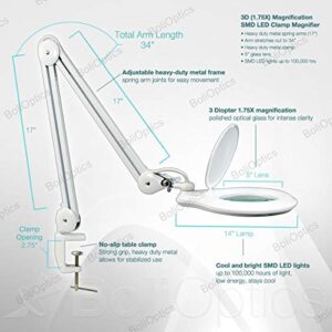 (5 inch Glass Lens) Professional LED Magnifying Lamp with Clamp, Dimmable, 1200 Lumens 5600K-6000K Daylight Bright 60 SMD LED, Work Light Mounting Bracket Clamp (3 Diopter) BoliOptics MG16303121