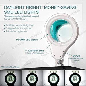 (5 inch Glass Lens) Professional LED Magnifying Lamp with Clamp, Dimmable, 1200 Lumens 5600K-6000K Daylight Bright 60 SMD LED, Work Light Mounting Bracket Clamp (3 Diopter) BoliOptics MG16303121