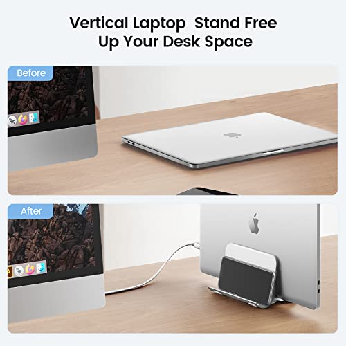 ORICO Vertical Laptop Holder Sturdy Aluminum Laptop Stand Vertical with Adjustable Dock Size, Space Saving, Compatible with All MacBook/Surface/Dell/Gaming Laptops Silver