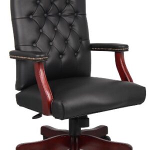 Boss Office Products Classic Executive Caressoft Chair with Mahogany Finish in Black