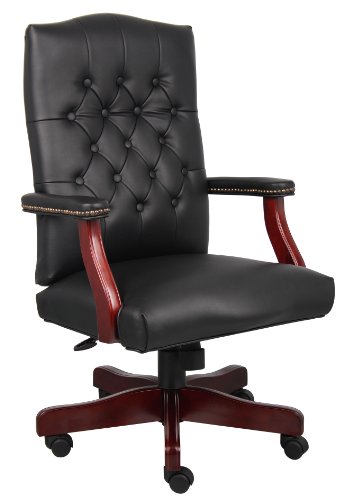 Boss Office Products Classic Executive Caressoft Chair with Mahogany Finish in Black