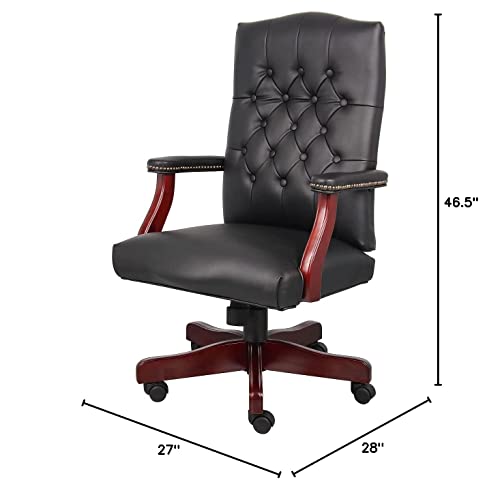 Boss Office Products Classic Executive Caressoft Chair with Mahogany Finish in Black