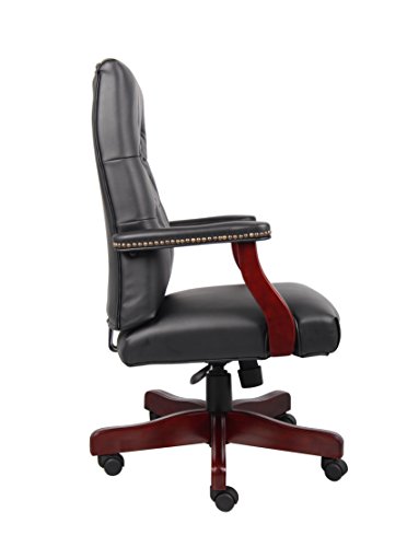 Boss Office Products Classic Executive Caressoft Chair with Mahogany Finish in Black