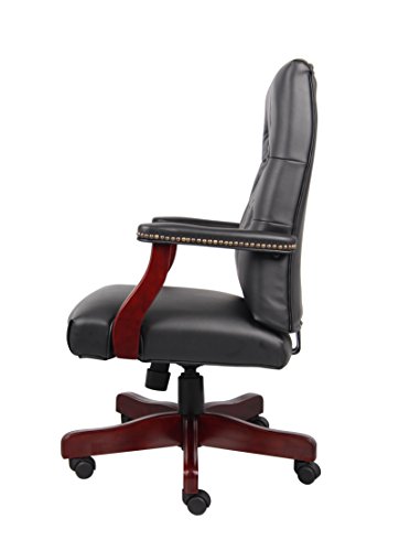 Boss Office Products Classic Executive Caressoft Chair with Mahogany Finish in Black