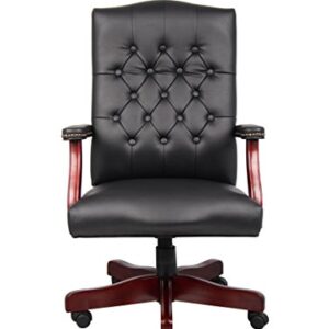 Boss Office Products Classic Executive Caressoft Chair with Mahogany Finish in Black