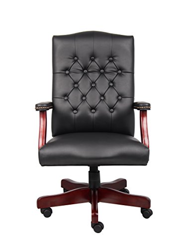 Boss Office Products Classic Executive Caressoft Chair with Mahogany Finish in Black