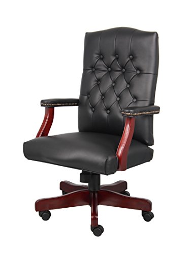 Boss Office Products Classic Executive Caressoft Chair with Mahogany Finish in Black