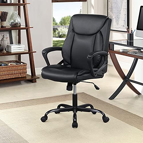 Home Office Chair Ergonomic Office Chair Desk Chair PU Leather Task Chair Executive Rolling Swivel Mid Back Computer Chair with Lumbar Support Armrest Adjustable Chair,Black