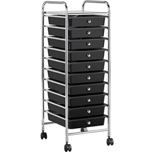 topeakmart plastic trolley with 10 drawers rolling cart organizer utility cart storage bin organizer on wheels, black