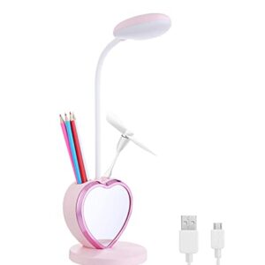 Hallocool Pink Desk Lamp for Girls Bedroom Cute Desk Lamp 6 in 1 Eye-Caring Study Table Lamp for Kids Girls Women College Dorm Bedroom Reading,Stepless Dimming