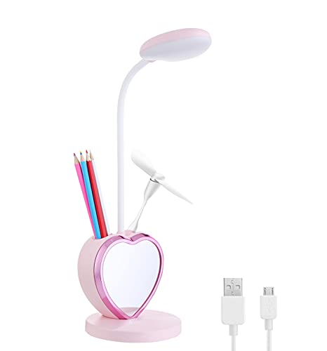 Hallocool Pink Desk Lamp for Girls Bedroom Cute Desk Lamp 6 in 1 Eye-Caring Study Table Lamp for Kids Girls Women College Dorm Bedroom Reading,Stepless Dimming