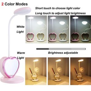 Hallocool Pink Desk Lamp for Girls Bedroom Cute Desk Lamp 6 in 1 Eye-Caring Study Table Lamp for Kids Girls Women College Dorm Bedroom Reading,Stepless Dimming