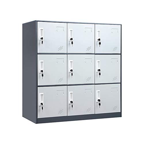 WISUNO 9 Doors Metal Storage Cabinet with Card Slot, Organizer,Shoes and Bags Steel Locker for Office, Home, Bank, School, Gym (Gray)