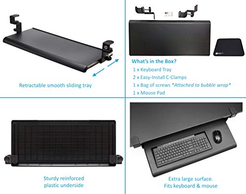 ErgoActive Extra Wide Under Desk Keyboard Tray with Clamp On Easy Installation, Fits Full Size Keyboard and Mouse, Office, Home, School, Gaming Keyboard Tray (32" x 12.2")