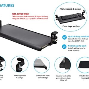 ErgoActive Extra Wide Under Desk Keyboard Tray with Clamp On Easy Installation, Fits Full Size Keyboard and Mouse, Office, Home, School, Gaming Keyboard Tray (32" x 12.2")