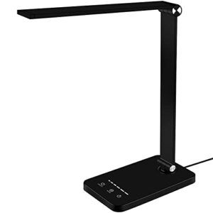 elecgo led desk lamp, touch control table lamp with 5 lighting modes, eye protection dimmable office lamp with flexible arm, usb port, 30/60 min timer, for table bedroom bedside office study