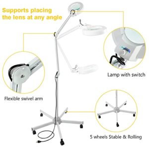 VARIPOWDER Magnifying Floor Lamp with 5 Wheels Rolling Base Magnifier with Bright LED Light Dimmable Light Mag Lamp for Estheticians -1500 Lumens for Lash Extensions Facials Cross Stitch Crafts