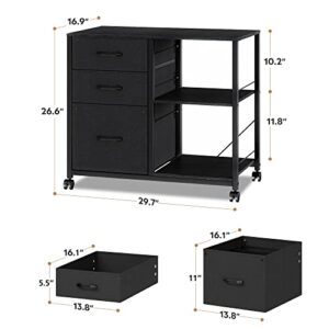 Raybee 3 Drawer Filing Cabinet for Home Office Mobile Lateral Office File Cabinets Rolling Printer Stand Fits for A4 / Letter/Legal,26.6" H x 29.7" W x 16.9" D Black