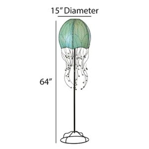 Eangee Home Design Jellyfish Large Floor Lamp Sea Blue Shade Made of Real Cocoa Leaves 15 Inches Length x 15 Inches Width x 64 Inches Height (399 sb)