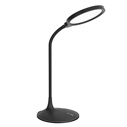 LED Desk Lamp for Home Office, Eye-Caring Table Lamp, 3 Color Modes with 10 Brightness Levels, Dimmable Lamp with Adapter, Touch-Sensitive Control, 360°Adjustable Gooseneck, 3500-5500K 10W. (Black)