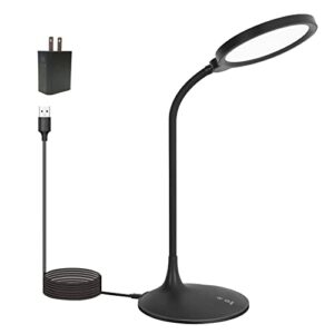 led desk lamp for home office, eye-caring table lamp, 3 color modes with 10 brightness levels, dimmable lamp with adapter, touch-sensitive control, 360°adjustable gooseneck, 3500-5500k 10w. (black)