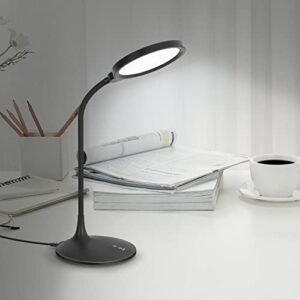 LED Desk Lamp for Home Office, Eye-Caring Table Lamp, 3 Color Modes with 10 Brightness Levels, Dimmable Lamp with Adapter, Touch-Sensitive Control, 360°Adjustable Gooseneck, 3500-5500K 10W. (Black)