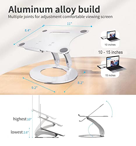 JZBRAIN Adjustable Laptop Stand, Portable Computer Stand for 15.6inch Laptops, Ergonomic Laptop Stand for Desk, Foldable Laptop Holder Compatible with 10-15.6inch Laptops - Silver