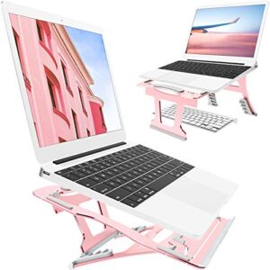 sinobell laptop stand, 9 angles, 3 folding modes in 1. portable ergonomic angled laptop aluminum stand. adjustable height laptop holder with slide-proof silicone for laptop 10”~15.6” (rose pink)