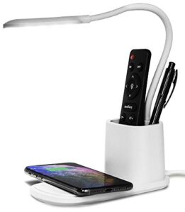 aduro u-light led desk lamp with wireless charger dimmable eye-caring desktop lamp with organizer & 3 brightness levels white
