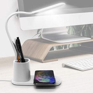 Aduro U-Light LED Desk Lamp with Wireless Charger Dimmable Eye-Caring Desktop Lamp with Organizer & 3 Brightness Levels White