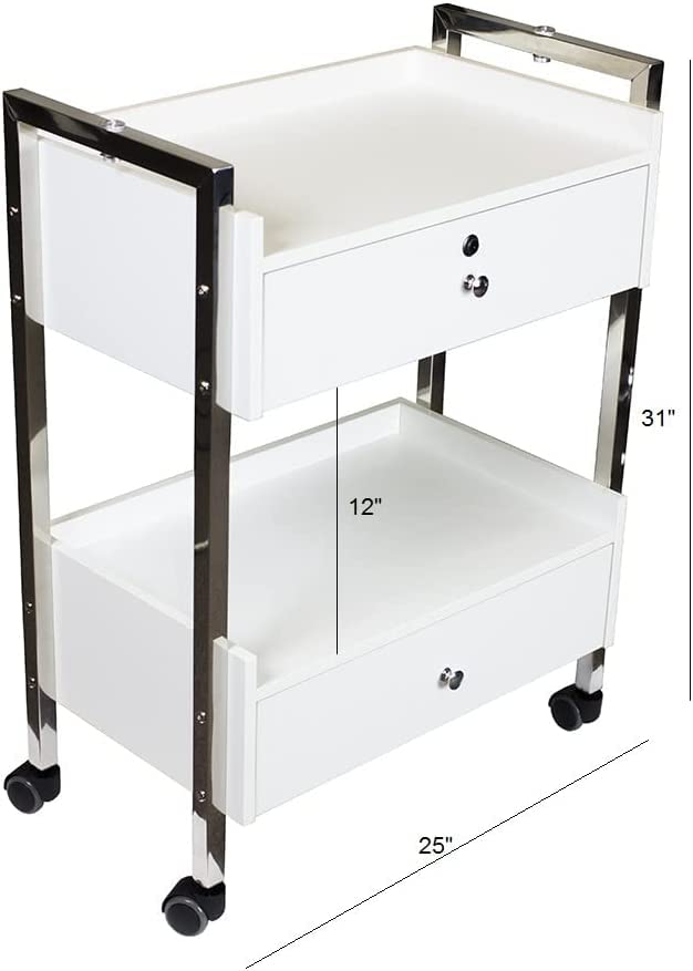 Supreme Medical Dental Mobile Utility Cabinet with Steel Frame and Two Drawer With One lockable Drawer cart