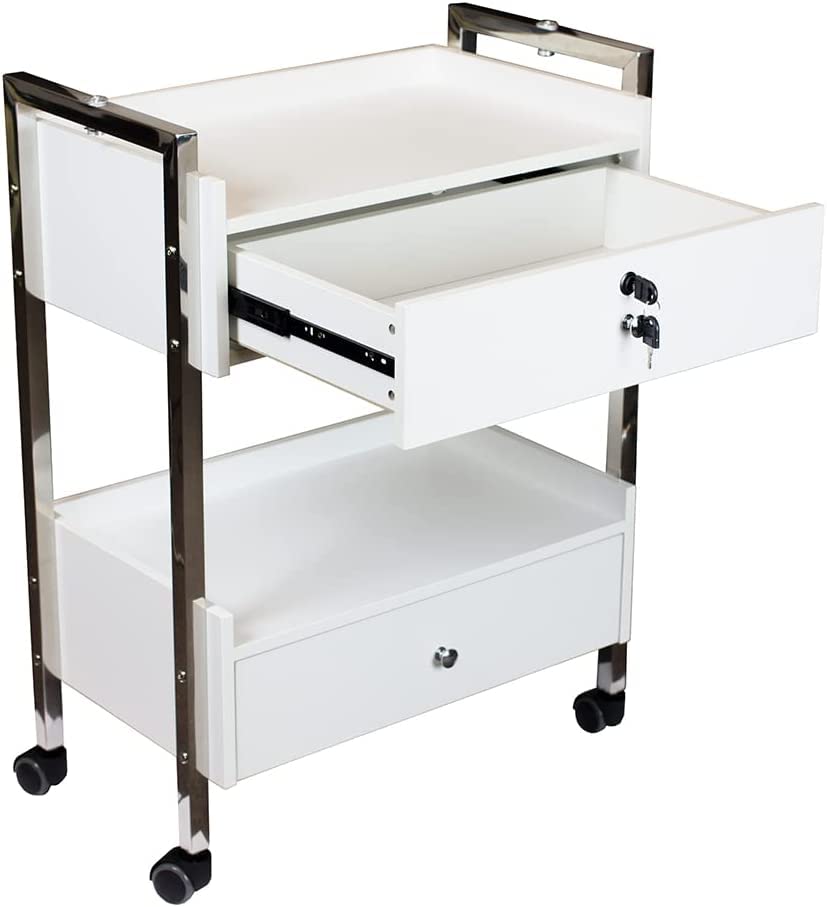 Supreme Medical Dental Mobile Utility Cabinet with Steel Frame and Two Drawer With One lockable Drawer cart