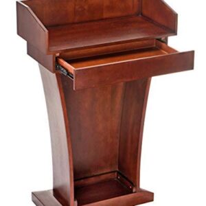 Adir Podium Stand Wood - Height 37.5" Pulpits for Churches, Reception Desk Lectern with Spacious Drawer for Hotels, Seminars, Weddings, and Classrooms (Mahogany)