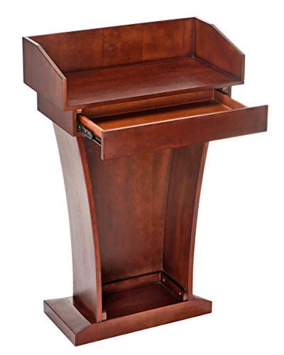 Adir Podium Stand Wood - Height 37.5" Pulpits for Churches, Reception Desk Lectern with Spacious Drawer for Hotels, Seminars, Weddings, and Classrooms (Mahogany)