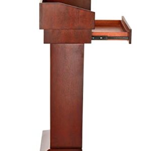 Adir Podium Stand Wood - Height 37.5" Pulpits for Churches, Reception Desk Lectern with Spacious Drawer for Hotels, Seminars, Weddings, and Classrooms (Mahogany)