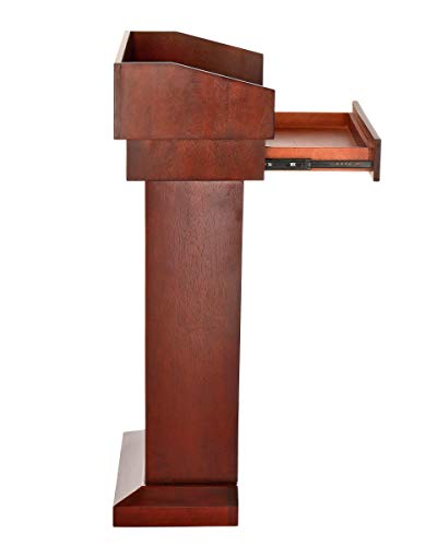 Adir Podium Stand Wood - Height 37.5" Pulpits for Churches, Reception Desk Lectern with Spacious Drawer for Hotels, Seminars, Weddings, and Classrooms (Mahogany)