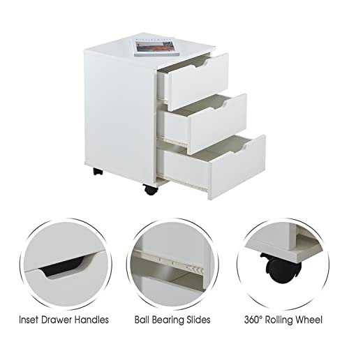 VICLLAX 3 Drawer Wood Mobile File Cabinet Under Desk Storage Assemble Needed with Casters for Home Office, White