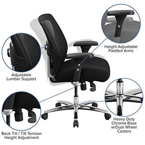 Flash Furniture HERCULES Series 24/7 Intensive Use Big & Tall 500 lb. Rated Black Mesh Executive Ergonomic Office Chair with Ratchet Back