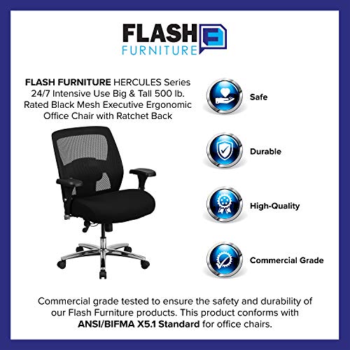 Flash Furniture HERCULES Series 24/7 Intensive Use Big & Tall 500 lb. Rated Black Mesh Executive Ergonomic Office Chair with Ratchet Back