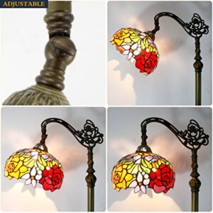WERFACTORY Tiffany Floor Lamp Red Rose Flower Stained Glass Arched Lamp 10X18X64 Inches Gooseneck Adjustable Corner Standing Reading Light Decor Bedroom Living Room S001 Series