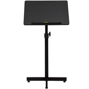 VEVOR Lectern Podium Stand, Height Adjustable Laptop Table, Portable Presentation Standing for Classroom, Office, Church, Tilting Desktop with Edge Stopper, Black