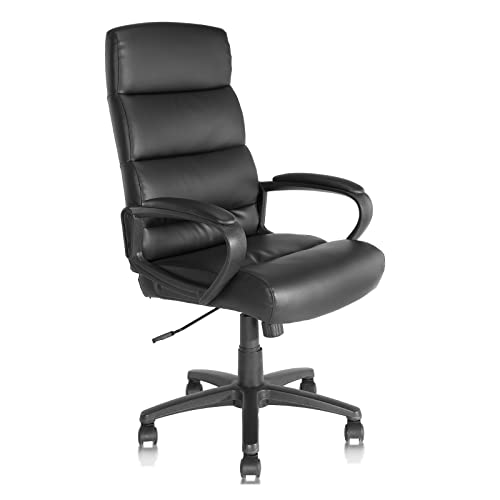 KLASIKA Ergonomic Office Chair with Padded Armrests and Lumbar Support, Faux Leather Desk Chairs fith Wheels, Comfortable Executive Office Chair for Home and Office, Black