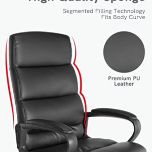 KLASIKA Ergonomic Office Chair with Padded Armrests and Lumbar Support, Faux Leather Desk Chairs fith Wheels, Comfortable Executive Office Chair for Home and Office, Black